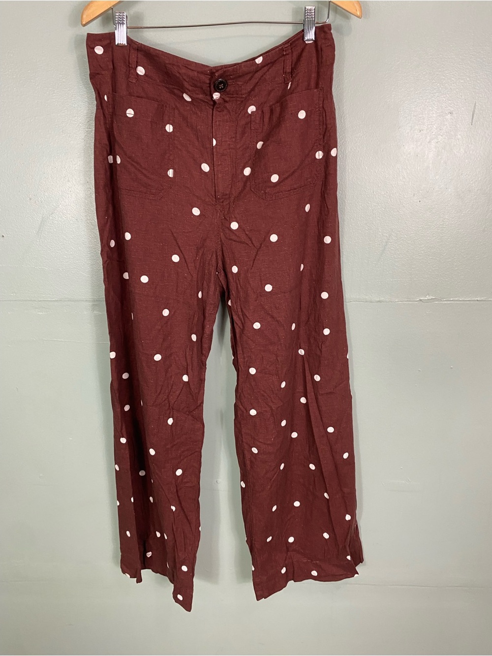 Anthropologie Maeve The Colette Polka Dot Pant Brown Size 32 Wide Leg